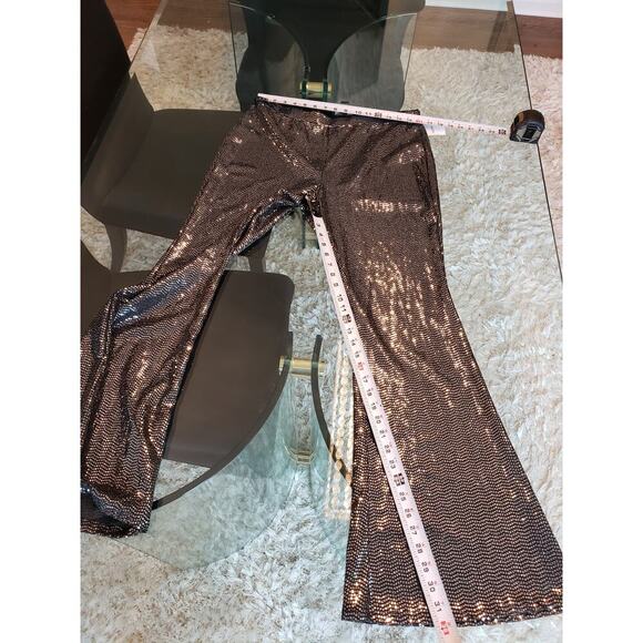 Forever 21 Sequin Pant Womens 0X Black Geo Print Elastic waist Wide Legs Pull On - Picture 11 of 12